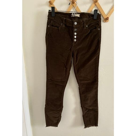 Free People Pants Woman’s 26 Skinny Reagan Raw Hem Brown Corduroy High Waisted - Picture 2 of 10